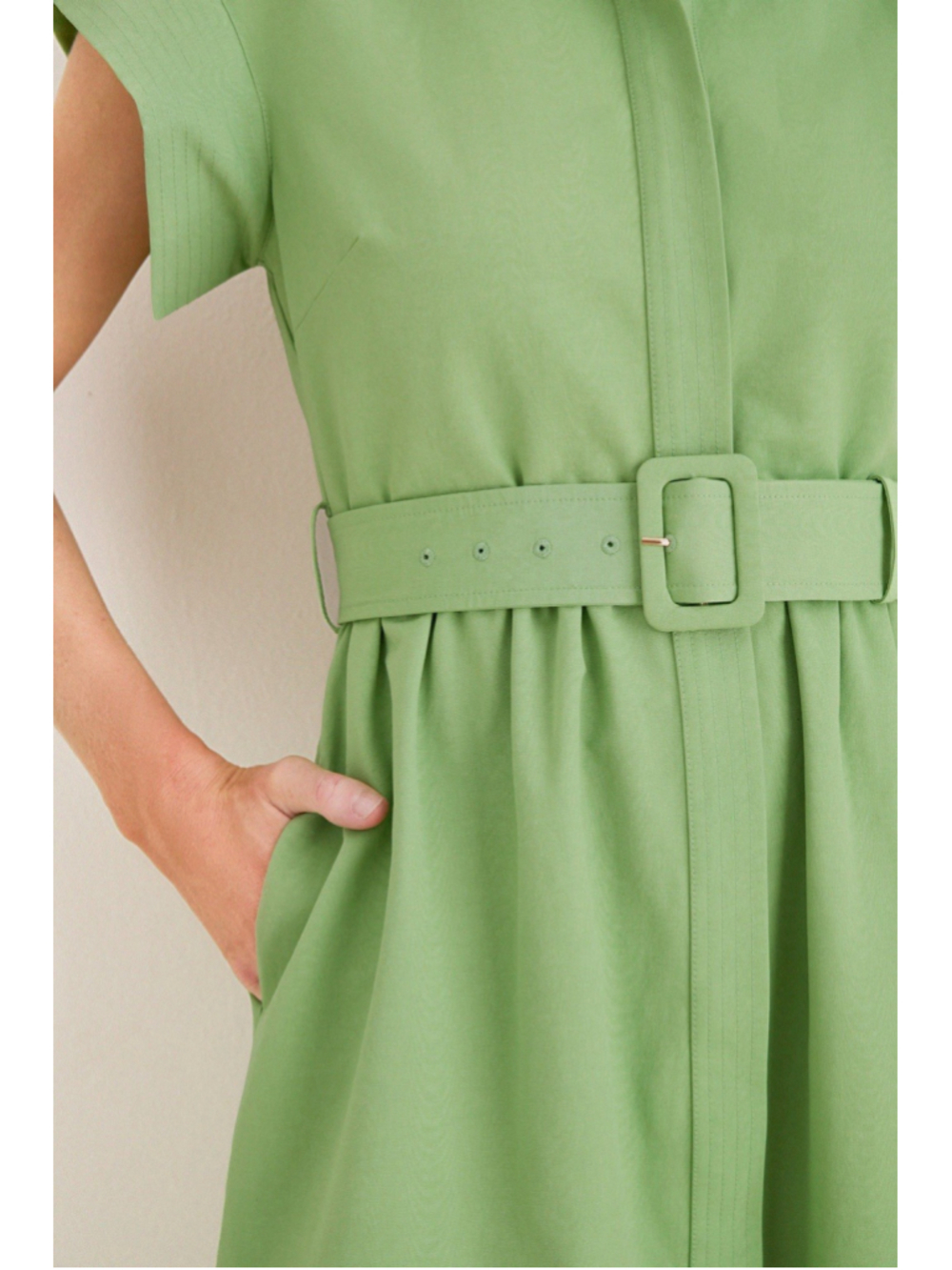 New Tuckernuck Pistachio Green Chloe Midi Dress 3XL Belted Collared Moir Classic - Picture 7 of 14